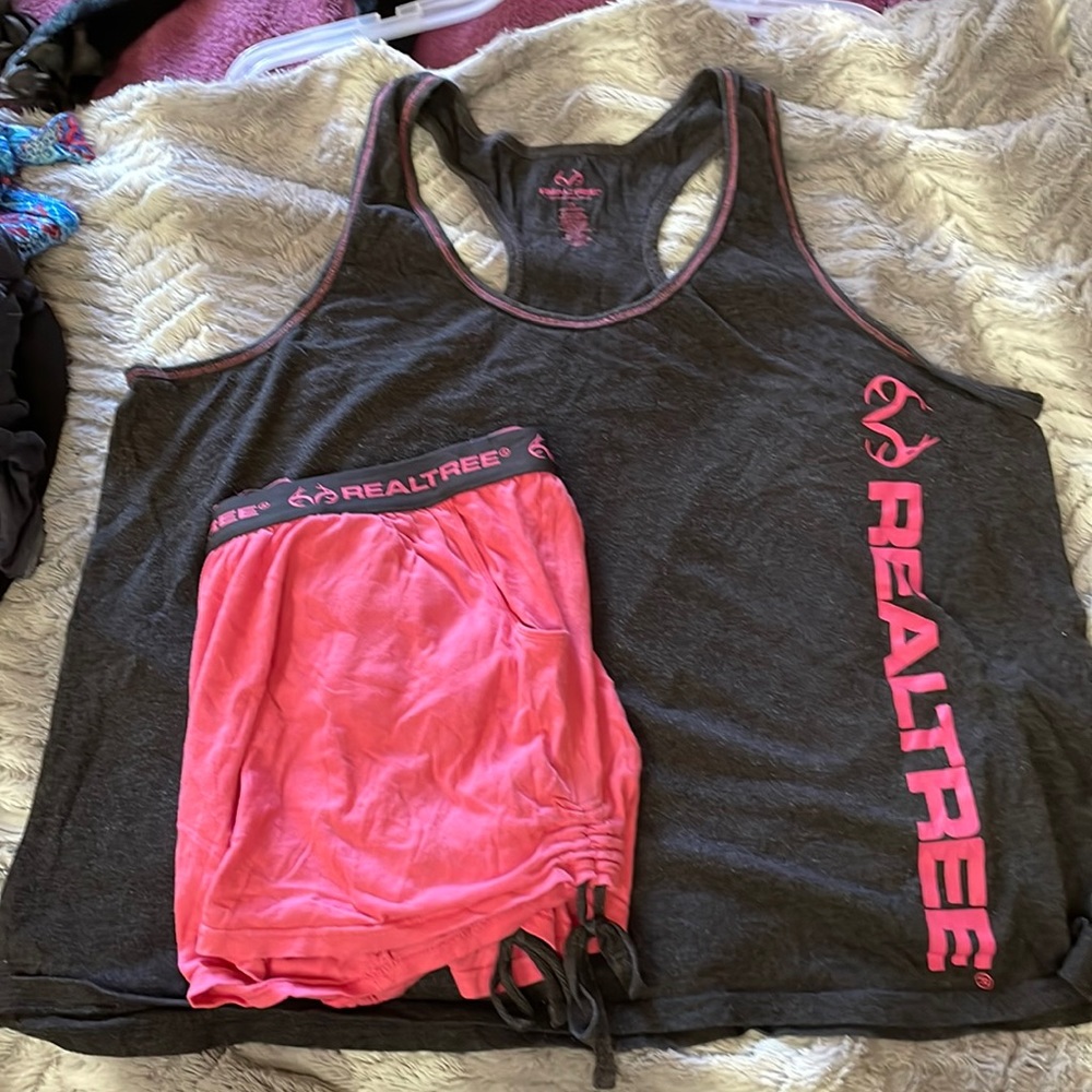 GUC REALTREE Black/Gray & Pink Tank Top & Shorts Set, Size 2x